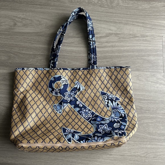 Vera Bradley Beach Straw Tote Nautical Anchor Blue & White Straw Bag Lined Large - Picture 6 of 9